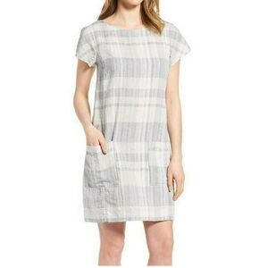 Eileen Fisher Organic Linen Cotton Plaid Shift Petite dress